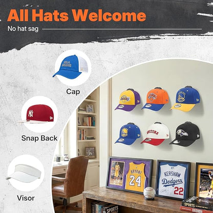 HOUSE DAY Adhesive Hat Hooks for Wall 32 Pack, Strong Hat Rack for Baseball Cap Display Organizer, Hats Holder for Wall, Door, Closet, No Drilling, Black
