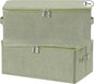 ANMINY 2PCS Storage Bins with Zipper Lids 13 Qt Lidded Fabric Storage Boxes Baskets Cubes with Handles Collapsible Washable Cotton Linen Closet Shelf Clothes Organizer Containers - Green, Small