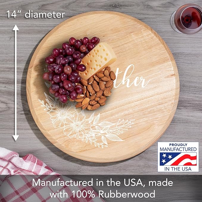 CounterArt Decorative Round Natural Wood Lazy Susan Turntable 14" Diameter Condiment Caddy, Cheese Server, Cake Plate, Spice Organization (Floral Gather)