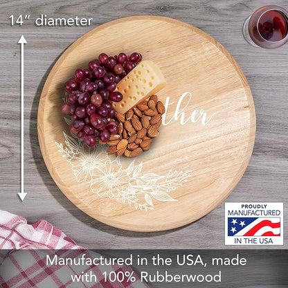 CounterArt Decorative Round Natural Wood Lazy Susan Turntable 14" Diameter Condiment Caddy, Cheese Server, Cake Plate, Spice Organization (Floral Gather)