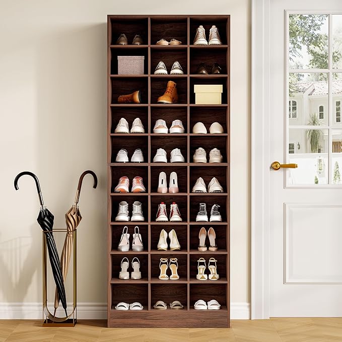 LITTLE TREE 70.9" Tall Shoe Rack, 10-Tier Freestanding Shelf, Max. Store 30 Pairs, Shoe Cabinet Organizer for Living Room, Entryway, Cloakroom, Brown