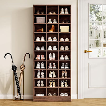 LITTLE TREE 70.9" Tall Shoe Rack, 10-Tier Freestanding Shelf, Max. Store 30 Pairs, Shoe Cabinet Organizer for Living Room, Entryway, Cloakroom, Brown