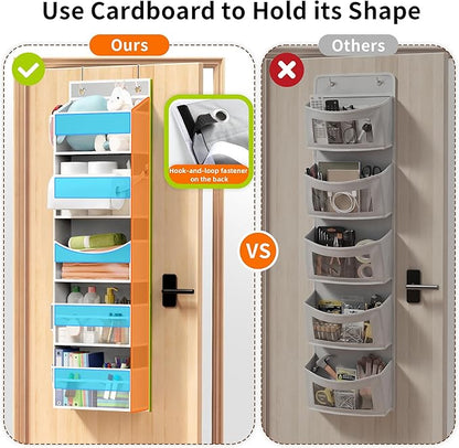 Over the Door Organizer - Behind the Door Storage with Rope for Toilet Paper Storage - Door Organizer Hanging with 5 Spacious Pockets & 14 Mesh Pockets (5 Tier-Grey)