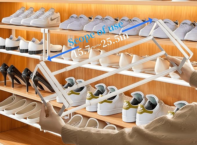 Expandable Shoe Rack, Retractable Shoe Rack, Adjustable Under Cabinet Shoe Organizer for Closet - White (1white)