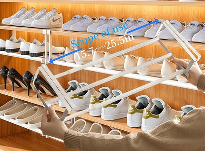 Expandable Shoe Rack, Retractable Shoe Rack, Adjustable Under Cabinet Shoe Organizer for Closet - White (1white)