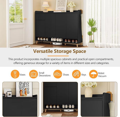 JIVOIT Shoe Cabinet with Adjustable Shelves, Drawer, Sleek and Contemporary Shoe Rack with Solid Wood Legs, Minimalist Home Organizer Storage Sideboard for Entryway, Living Room (Black,167)