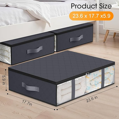 StorageRight Under Bed Storage Bags 2 Pack, 40L Large Clothes & Comforter Storage Containers with Clear Window, Breathable Fabric Organizer for Blankets, Bedding, Seasonal Clothing, Grey