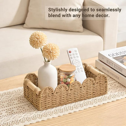 Dahey 2 Pcs Toilet Paper Storage Basket for Bathroom Woven Paper Rope Scalloped Edge Toilet Tank Basket with Handles for Organizing Over Toilet Storage Shelf Countertop Living Room Bedroom Home Decor