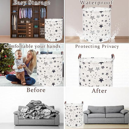 Waterproof Laundry Hamper Collapsible Laundry Basket Leather Handle Laundry Bag Large Clothes Storage Toy Organization for Bathroom Bedroom Laundryroom College Dorms (Caisanjiao-001)