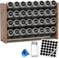 NESAPTO Spice Rack Organizer with 32 Glass Spice Jars, Wood 4-Tier Seasoning Organizer with Labels for Cabinet, Pantry, Countertop or Wall Mount, Chalk Marker and Funnel Set, 15.7" W × 9.4" H