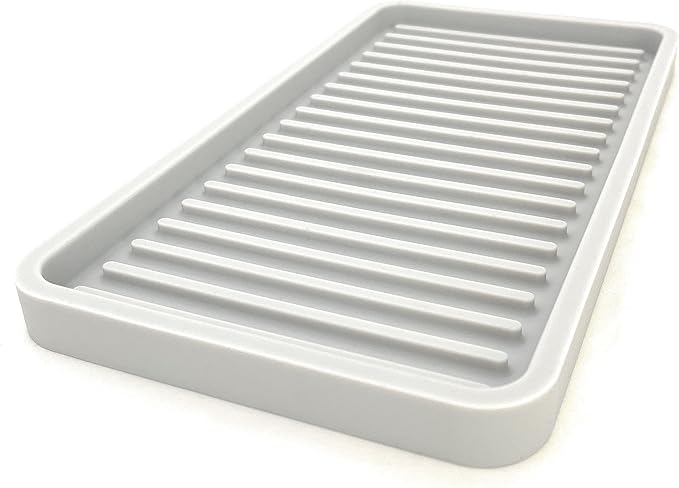 Silicone Sink and Surface Organizer Tray, Sponge Holder, Vanity Tray, Trivet, Heat Safe, Dishwasher Safe, for Bathroom and Kitchen Organization (Light Grey, 10"x5.25")
