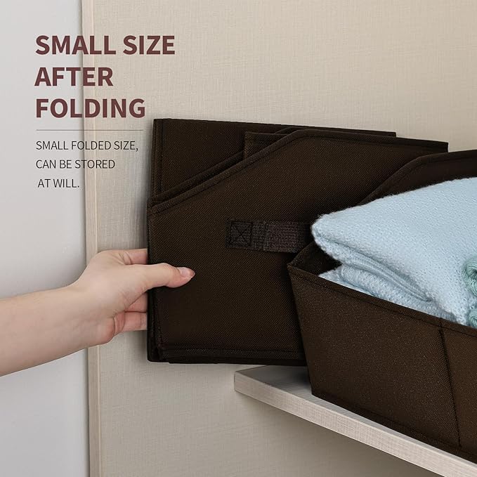 Homsorout Clothes Organizers and Storage - Fabric Cube Bins with Handles, Storage Baskets for Shelves, Trapezoid Collapsible Boxes for Home, Dorm, Office, 10 Pack, Brown