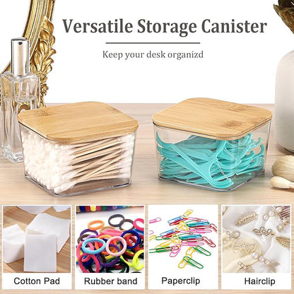 Hipiwe 4 PCS Apothecary Jars Clear Qtip Holder with Lid Small Bathroom Dispenser Set Cotton Swab Organizer Square Bathroom Accessories Storage Canister