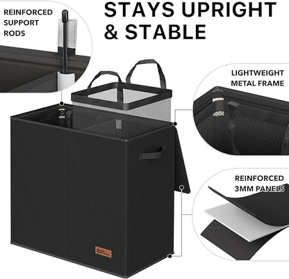 Simple Houseware Double Laundry Hamper with Lid and Removable Bags, Black