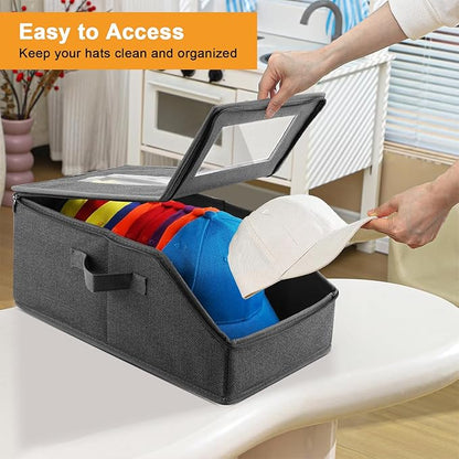 Xixter Stackable Hat Organizer for Baseball Caps- 2 PCS Featuring a Transparent Viewing Window, Hat Organizer for Closet, Holds up to 30 Caps, with Cardboard Inserts,Drak Grey