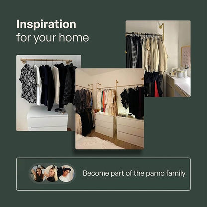 pamo Industrial Pipe Clothing Rack Gold - 1014 lbs Capacity - Wall Mounted Clothes Rack and Walk In Closet for Wardrobe