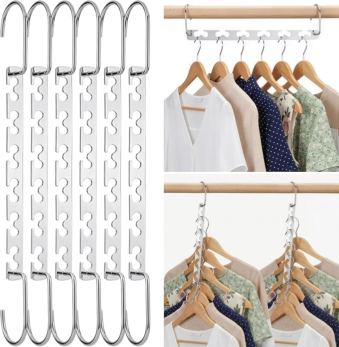 HOUSE DAY Space Saving Hangers for Clothes 6 Pack, Heavy Duty Hanger Organizer | 30 Lbs Capacity |, Metal Magic Hanger, Sturdy Multi Hangers, Closet Space Saver Closet Organizers and Storage