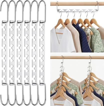HOUSE DAY Space Saving Hangers for Clothes 6 Pack, Heavy Duty Hanger Organizer | 30 Lbs Capacity |, Metal Magic Hanger, Sturdy Multi Hangers, Closet Space Saver Closet Organizers and Storage