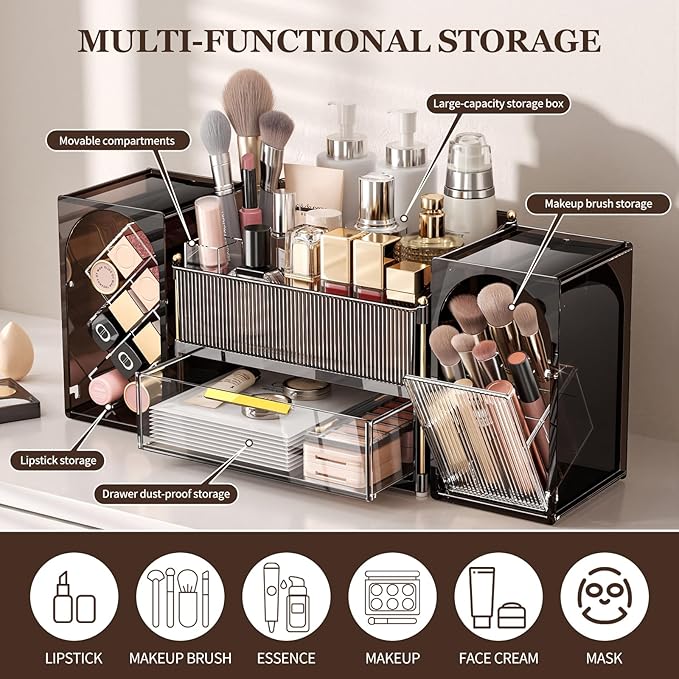 Modular Makeup Organizer, Clear Acrylic Cosmetic Storage Box with Drawer, Vanity Countertop Organizer for Makeup, Skincare and Beauty Accessories – Multiple Styles