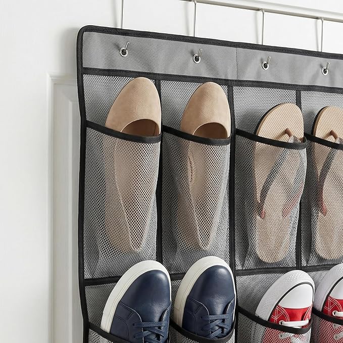 Over the Door Shoe Organizer with 35 Large Pockets Hanging Shoe Rack Storage Holder for Men Women Gray