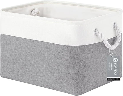 Large Storage Baskets- 15x11x10 inch Storage Bins for Shelves and Closet Organizing, Foldable Fabric Bin for Home Organization Clothes and Laundry (1-Pack, White&Gray)