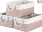 Storage Baskets for Shelves 11.8x7.9x5.2 Inch, Foldable Fabric Storage Bins with Handles, Small Storage Baskets for Organizing Closet, Office, Home Organization (3-Pack, White&Pink)