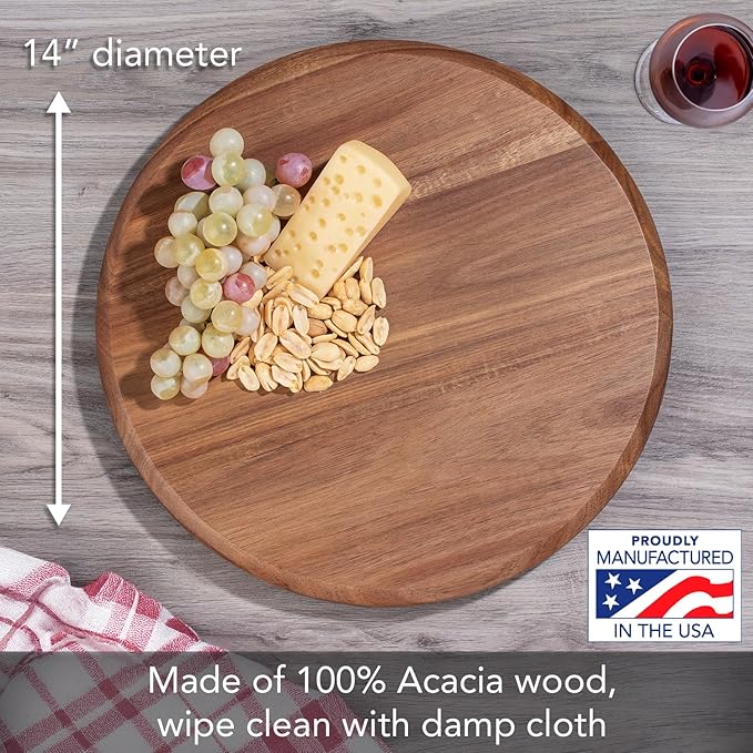CounterArt Natural Acacia Wood Round Lazy Susan Turntable 14" Diameter Condiment Caddy, Cheese Server, Cake Plate, Spice Organization