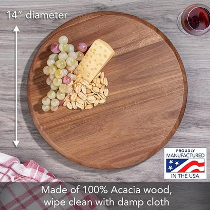 CounterArt Natural Acacia Wood Round Lazy Susan Turntable 14" Diameter Condiment Caddy, Cheese Server, Cake Plate, Spice Organization