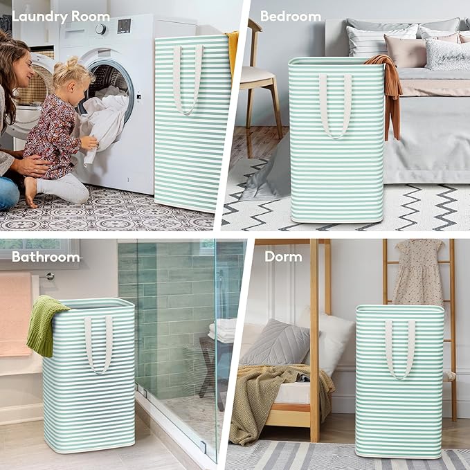 Lifewit 2 Pack Laundry Basket 80L Each, Collapsible Clothes Hamper with Reinforced Handles, Freestanding Waterproof Design for Bedroom and Laundry Room, Sage Green 160L Total