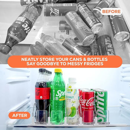 Upgraded Premium Drink Organizer for Fridge. Ultra Space Saving Drink Dispenser for Refrigerator with Larger Stopper Height and Automatic Pusher with Locking Feature. Holds 25 Cans (5 Rows, White)