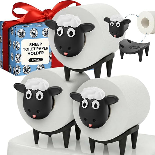 Sheep Toilet Paper Holder 3-Pack, Black Sheep Funny Bathroom Decor, Free Standing Cute Animal Holder, Stylishly Store Extra Toilet Paper, Modern Tissue Roll Storage, House Warming Funny Gifts