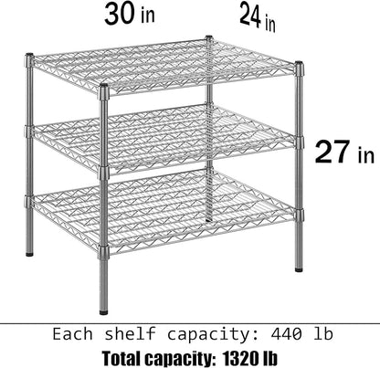 24" Deep x 30" Wide x 27" Height Wire Shelving Kit | 3-Tier | NSF Commercial Storage Rack Unit