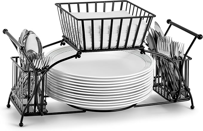 Sorbus Utensil Caddy — Use For Napkin, Cutlery, Plate Holder — Stackable Flatware Caddy, Tabletop Organizer — Ideal for Dining Table, Party, Buffet, Kitchen, Entertaining (Black)
