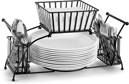 Sorbus Utensil Caddy — Use For Napkin, Cutlery, Plate Holder — Stackable Flatware Caddy, Tabletop Organizer — Ideal for Dining Table, Party, Buffet, Kitchen, Entertaining (Black)
