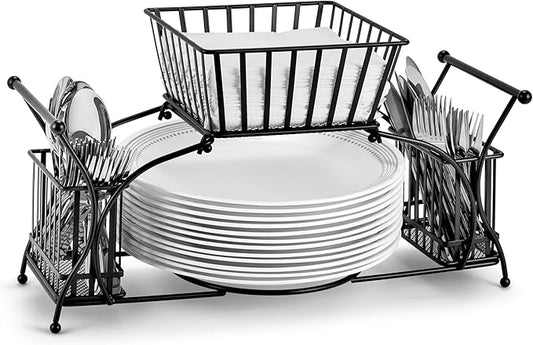 Sorbus Utensil Caddy — Use For Napkin, Cutlery, Plate Holder — Stackable Flatware Caddy, Tabletop Organizer — Ideal for Dining Table, Party, Buffet, Kitchen, Entertaining (Black)