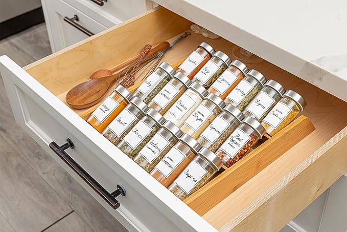 Orii 18 Jar Bamboo Compact Spice Rack with Spices Included & 5-Year Free Spice Refill Program for Countertop or Kitchen Drawer with Glass Jars