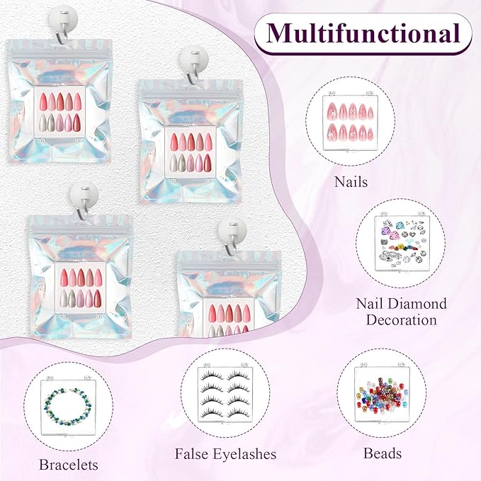 50 Pcs Press on Nail Storage Box, Clear Nail Display Case with 120 Pcs Adhesive Double Sided Tape and 50 Pcs Nails Packaging Bag, Press on Nail Case for Nails Salon, Storage, Display