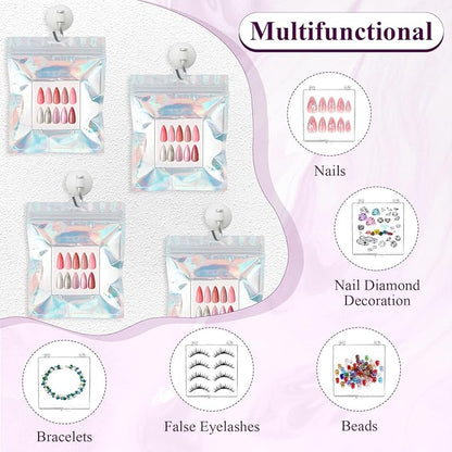 50 Pcs Press on Nail Storage Box, Clear Nail Display Case with 120 Pcs Adhesive Double Sided Tape and 50 Pcs Nails Packaging Bag, Press on Nail Case for Nails Salon, Storage, Display