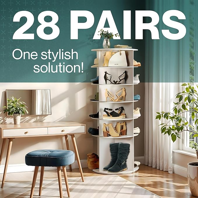 LOFT + IVY 7 Tier Rotating Shoe Rack Tower – 360° Spinning Storage Organizer, Modern Round Shoe Carousel for Closet, Entryway, Bedroom – Space Saving Rotating Lazy Susan Storage Tower