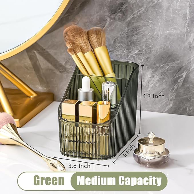 Makeup Organizer Cosmetics Storage Box, Large Capacity Make Up Brush Holder Organizer Vanity Accessories, Bathroom Countertops, Desk Storage Container, Cosmetic Display cases(Green-S)