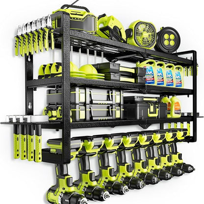 Hipidian Fathers Day Best Gifts for Daddy, Heavy Duty Power Tool Organizer Wall Mount- 400lb Capacity 4-Tier Storage Rack with 8 Drill Holders for Garage Tools, Birthday Gifts for Men Dad Husband