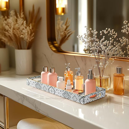 MAONAME Plastic Vanity Tray, Bathroom Counter Tray, Decorative Trays with Handles, Storage Dresser Trays Organizer for Toilet Tank, Jewelry, Makeup, 13.8" x 6" x 1.57"