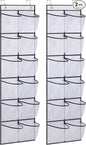 MISSLO Over The Door Shoe Organizer 12 Large Mesh Pockets Hanging Narrow Closet Door, White, 2 Pack