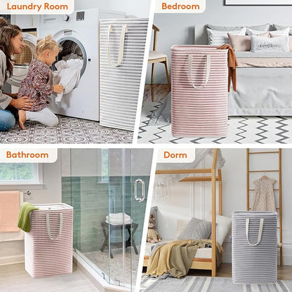 Lifewit 2 Pack Laundry Basket 85L Each, Collapsible Clothes Hamper with Reinforced Handles, Freestanding Waterproof Design for Bedroom and Laundry Room, Grey&Pink 170L Total