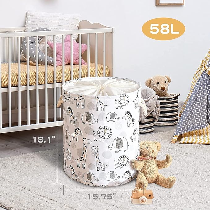 Kids Laundry Basket Extra Large Baby Hamper for Nursery, 58L Kids Baskets for Nursery Stuffed Animal Storage Basket, Canvas Clothes Hamper Toy Basket for Boys Foldable Laundry Hampers (Giraffe)