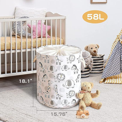 Kids Laundry Basket Extra Large Baby Hamper for Nursery, 58L Kids Baskets for Nursery Stuffed Animal Storage Basket, Canvas Clothes Hamper Toy Basket for Boys Foldable Laundry Hampers (Giraffe)