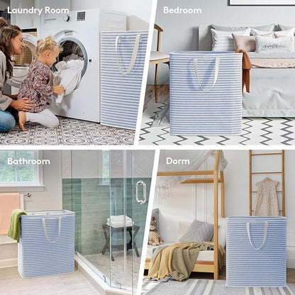 Lifewit 1 Pack Laundry Basket 100L Each, Collapsible Clothes Hamper with Reinforced Handles, Freestanding Waterproof Design for Bedroom and Laundry Room, Blue 100L Total