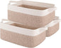 OIAHOMY 3 Pack Storage Baskets for Organizing, Woven Cotton Rope Basket for Shelves, Closet Organizer Bins with Handles, Rectangle Toy Organization, 13.78''×9.84''×5.5'', Brown & White