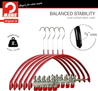 Mawa by Reston Lloyd European Non-Slip Metal Clothing Hanger, Smooth Shoulder Support & Adjustable Pant Clips, 1 Piece, Red