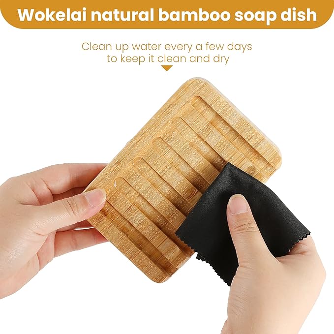 Shampoo Bar Holder Bamboo Soap Dish for Shower Wood Soap Dishes Wooden Soap Saver Tray Stand Self Draining Travel Soap Container Case for Bathroom Kitchen Bath Tub Razor Sponges, Waterfall Drain 2 PCS